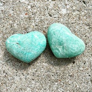 2 medium Size Brazilian Amazonite Crystal Hearts 335g
